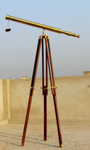 Antique Brass Barrel Telescope Pirate Spyglass With Wooden Tripod Replica Item - £146.97 GBP