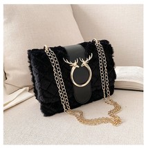 Female Winter Soft Plush Fur Designer Handbag Deer Lock Chain Shoulder Bag sMess - £27.76 GBP