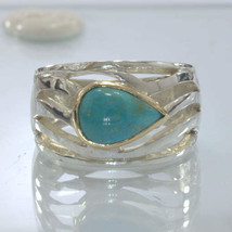 American Turquoise 925 Silver 18K Yellow Gold Unisex Ring size 9.75 Design 534 - £151.58 GBP
