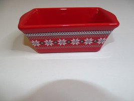 Nantucket Mini Loaf Pan Red Snowflake Holiday Christmas Baking Dish Ceramic  - £4.38 GBP