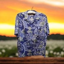Tommy Bahama Size M Hawaiian Floral Shirt 100% Silk Blue Green Leaves Co... - $24.70
