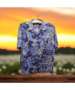 Tommy Bahama Size M Hawaiian Floral Shirt 100% Silk Blue Green Leaves Co... - $34.66 CAD