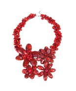Bold Large Synthetic Coral Flower Garland 925 Silver Red Necklace - £56.31 GBP