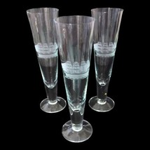 Etched Clipper Ship Pilsner Glasses Crystal Set Of 3 Hand Cut Nautical T... - $64.34