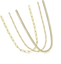 3 Pcs Gold Plated Figaro Chain Necklace Stainless - £37.79 GBP