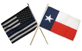 AES 12x18 12&quot;x18&quot; Wholesale Combo USA Police Blue Line &amp; Texas State Stick Flag - £8.83 GBP