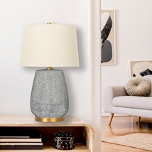 Creative Co-Op Glaze Ceramic Natural Linen Shade Table Lamp, Blue Textured Round - £149.15 GBP