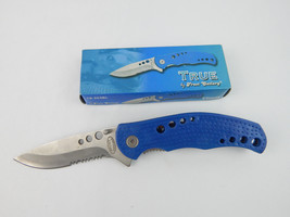 TRUE Folding Knife Tactical Blue Handle Frost Cutlery Linerlock 4-1/2" Blade - $5.53