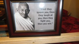 Framed Mahatma Gandhi Photo Quote First They Ignore You In Beaded Frame 9&quot;x7&quot; - £17.83 GBP