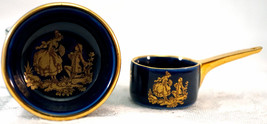 Limoges Miniature Porcelain Cobalt Blue Gold  Couple Bowl &amp; Sauce Pan - £20.74 GBP