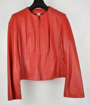 Anne Klein Womens Red Leather Jacket Embossed Faux Snakeskin Print 12 - £39.56 GBP