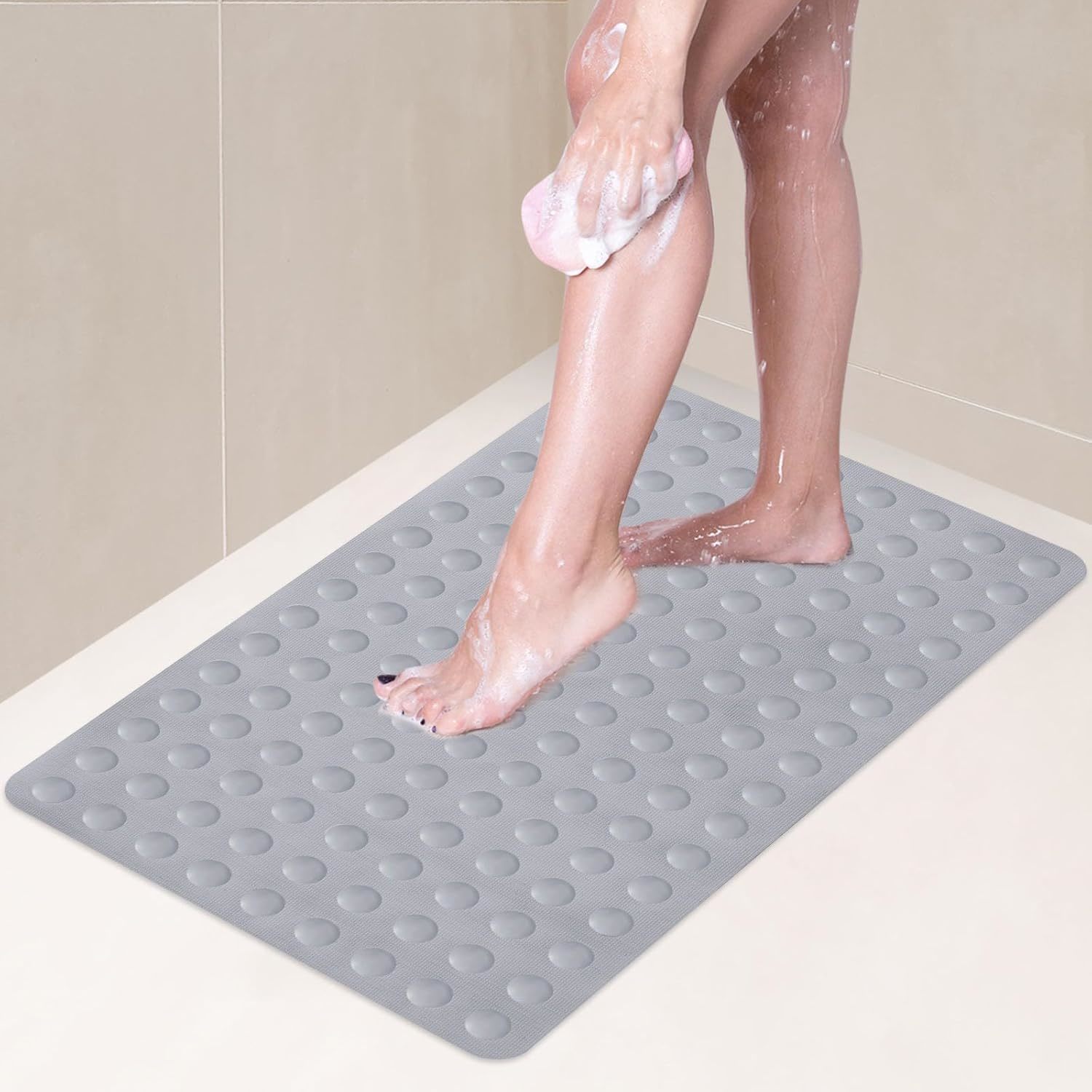 Non Slip Shower Mat: Anti Skid Bathtub Mat For Tub Floor Grey 16X28 Inch - $44.96