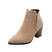 Girseaby New Winter Style Womens Ankle Boots Zip Matte Suede Pointed Toe Thick H - £61.76 GBP