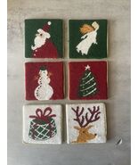 Needlepoint Christmas Coasters Set of 6 – Santa Tree Angel Reindeer Snow... - €8,44 EUR