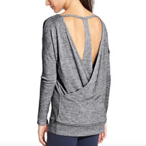 ATHLETA Pose Layered Long Sleeve Open T Back Active Jersey Top, Grey (Size M) - £23.94 GBP