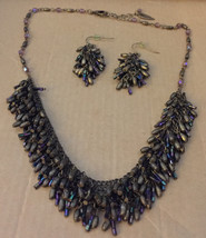 Vintage 1980s Brass Czech Glass Iridescent Seed Beads Necklace Earrings Set - £74.27 GBP