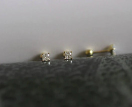 9k Gold Diamond Square Stud  Zirconia Earrings Handmade - wedding, small, 9K - £56.03 GBP