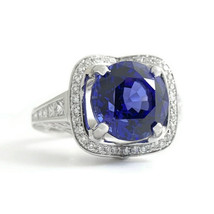 Authenticity Guarantee 
Round Blue Tanzanite Diamond Halo Gemstone Ring 18K W... - £4,741.76 GBP