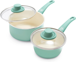 Soft Grip Healthy Ceramic Nonstick, 1QT and 2QT Saucepan Pot Set With - $86.12 Soft Grip Healthy Ceramic Nonstick, 1QT and 2QT Saucepan Pot Set With - $86.12