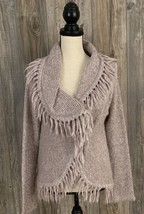 Nine West Knit Sweater Small Champagne Pink Cardigan Fringe Soft 100% Ac... - $21.38