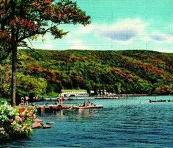 Inkowa and Chapel Island Greenwood Lake New York NY Linen Postcard - £10.14 GBP