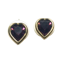 Vintage Swarovski Earrings SAL Gold Tone Purple Crystal Heart Pierced Studs - $24.00