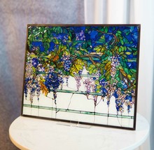 Louis Comfort Tiffany Wisteria Blossoms Stained Glass Wall Or Desktop Plaque - £87.92 GBP