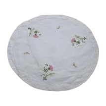 Vintage Round Embroidered Handkerchief Pink White Flowers Hankie Dresser Scarf - £11.34 GBP