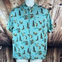 Vintage Rowdy Gentleman Mens Size Medium Teal Blue Hawaiian Button Dress Shirt - £14.93 GBP