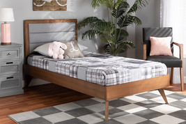 Asta Light Gray Fabric Walnut Brown Twin Size Platform Bed - $9,015.23 MXN