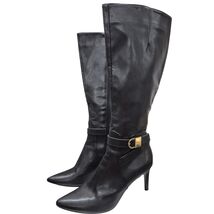 CALVIN KLEIN JEMAMINE $230 Black Vegan Leather Designer Tall Heel Boots 9.5 - €40,83 EUR