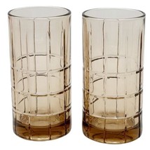 Vintage MCM SET OF 2 Anchor Hocking Tartan Smoke Brown Ice Tea Glass Tumblers  - £14.09 GBP