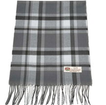 Men Winter Warm 100% CASHMERE SCARF Wrap Plaid Gray /Silver Made in England #P08 - £7.58 GBP