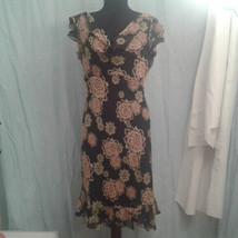 Bob Mackie 8P Silk Floral Dress Wearable Art Sheer Overlay Lined Hi-Lo Hem - £25.70 GBP