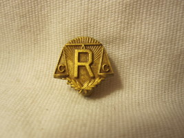 old R C C w/ Leaves &amp; Sunrays Gold Pin: Loop Attachment on back - $20.00