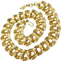 Vintage Monet Heavy Textured Double Curb Chain Link Necklace 20&quot; - 21&quot; Gold Tone - £51.83 GBP