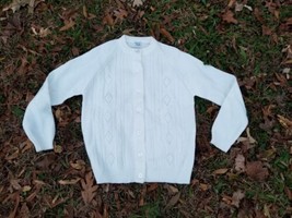vintage 60s white French Country romantic  acrylic cable knit cardigan size 38 - £22.15 GBP