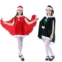 Girls Christmas Shawl Dress Santa Claus Cape Kids Velvet Cloak With Xmas... - £18.84 GBP