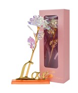 Valentine&#39;s Day Rose Gifts for Her, Rainbow Golden Foil Rose Flower Pres... - $19.79