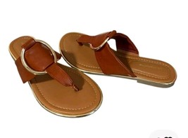 New Liz Claiborne  Flat Sandals Slip On T Strap Open Round Toe Cognac Sz... - $33.26