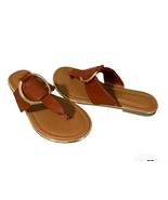 New Liz Claiborne  Flat Sandals Slip On T Strap Open Round Toe Cognac Sz... - $45.84 CAD