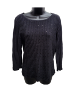 Vintage Oscar by Oscar de la Renta Sequin and Beaded Black Ribbed Sweate... - $29.69