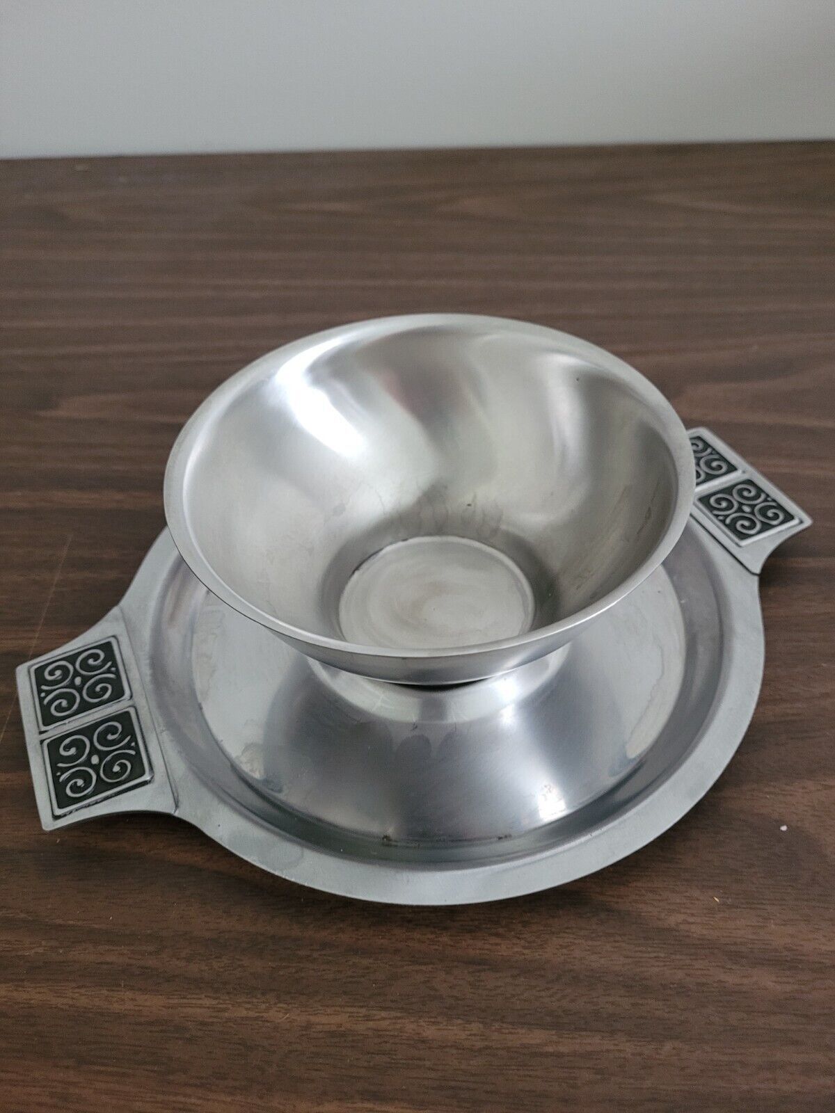 Rogers Insilco Stainless Steel Gravy Sauce Dip Bowl Server with Attached Saucer - $11.30