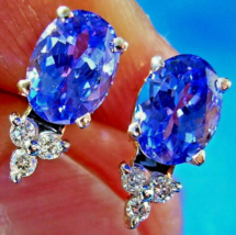 Earth mined Tanzanite Diamond Deco Earrings Vintage Style Designer Studs - £2,008.80 GBP