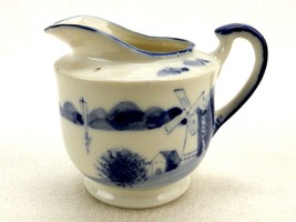 Vintage Ceramic Cream Pitcher, Broad Spout, Delft Blue Windmill Scene, F... - £15.28 GBP