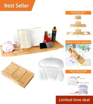 Elegant Expandable Bamboo Bathtub Tray with Pillow - Perfect Spa Experience - $116.77