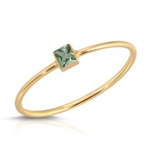 14K Solid Gold Ring With Natural Princess Cut Bezel Set Green Sapphire - £187.84 GBP