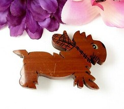 Scottish Terrier Pin Vintage Scottie Dog Wood Handcrafted Brooch Hand Carved - £13.29 GBP