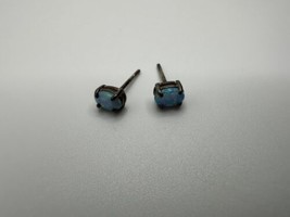 Vintage Sterling Silver Bright Green Blue Opal Stud Earrings 6mm X 4mm - £26.11 GBP