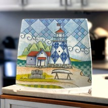 Jim Shore Square Lighthouse Art Plate Signed Curved Up Edges By Cypress ... - $18.70